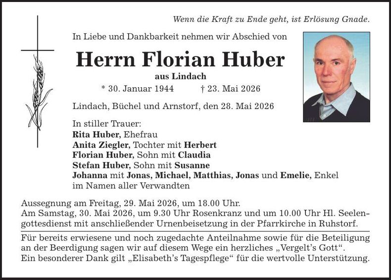 Traueranzeige Florian Huber