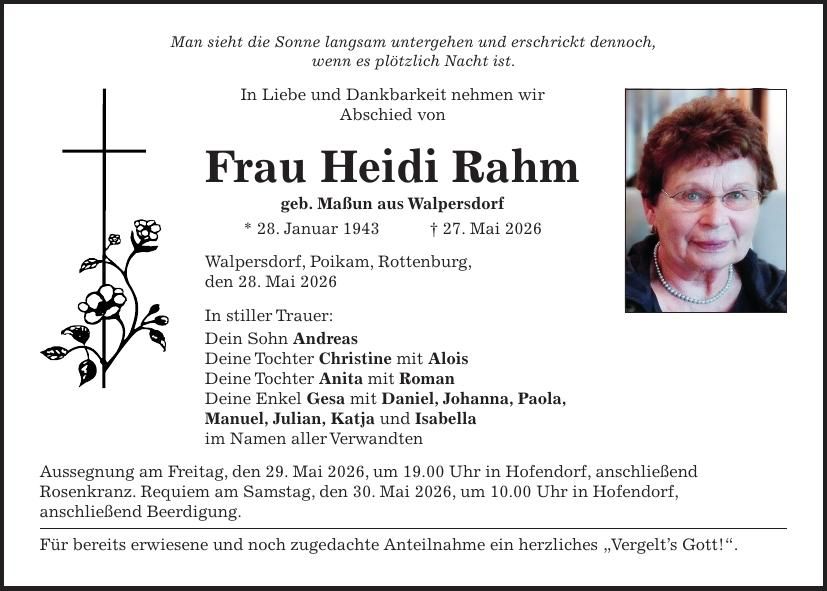 Traueranzeige Heidi Rahm