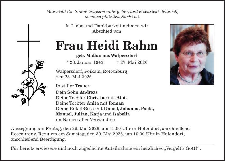 Traueranzeige Heidi Rahm