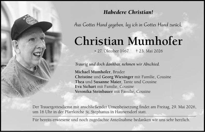 Traueranzeige Christian Mumhofer