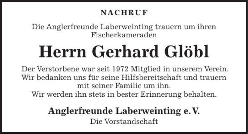 Traueranzeige Gerhard Glöbl