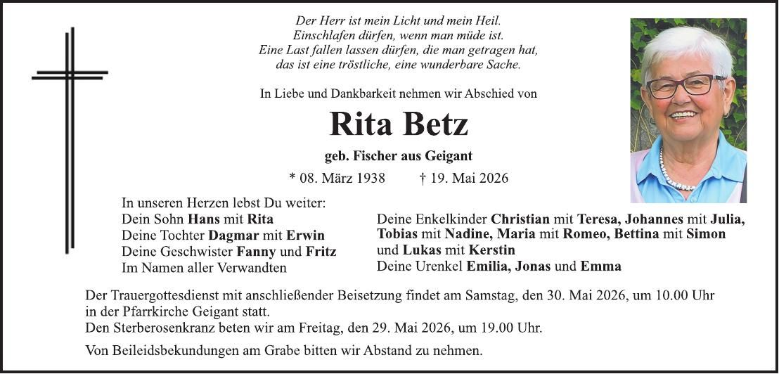 Traueranzeige Rita Betz