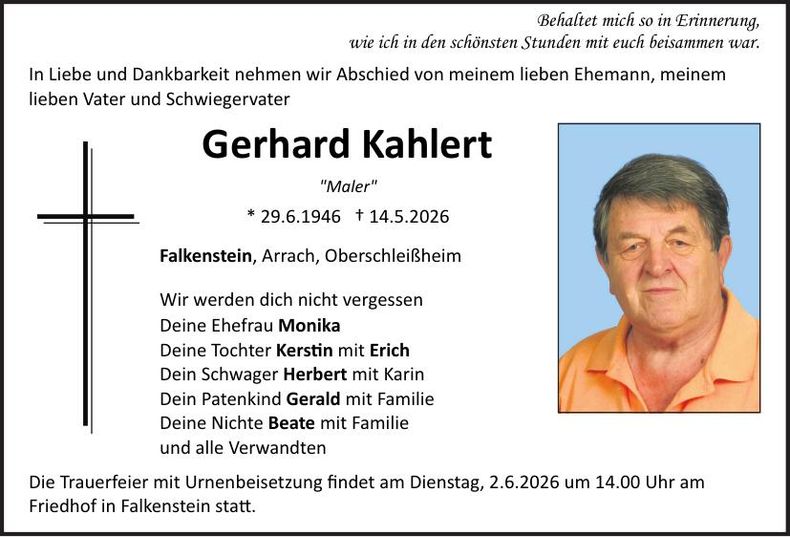 Traueranzeige Gerhard Kahlert