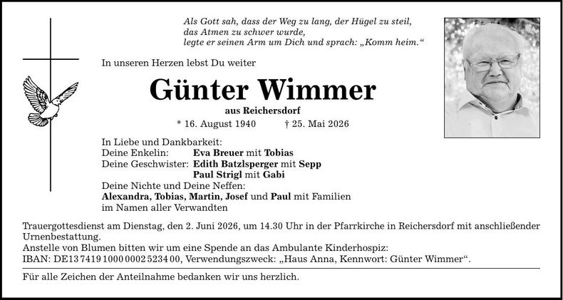 Traueranzeige Guenter Wimmer