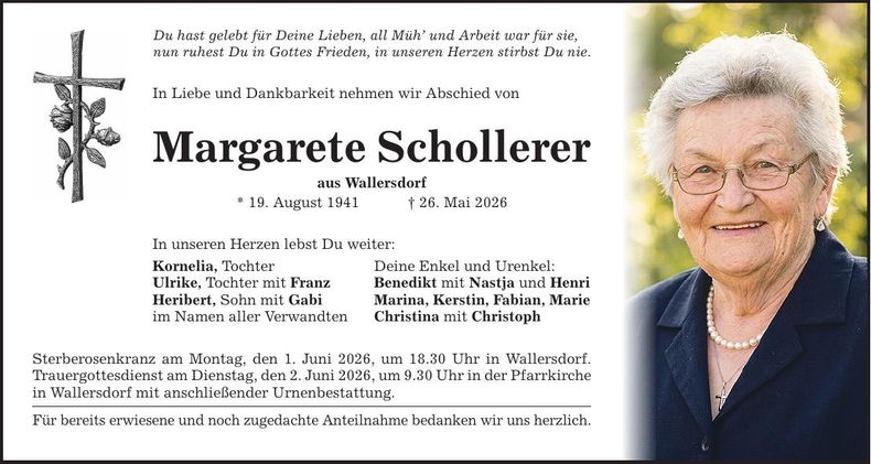 Traueranzeige Margarete Schollerer