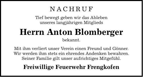 Traueranzeige Anton Blomberger