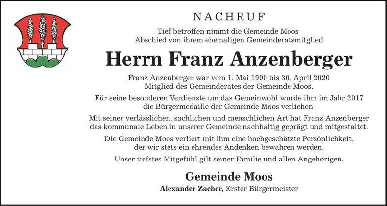 Traueranzeige Franz Anzenberger