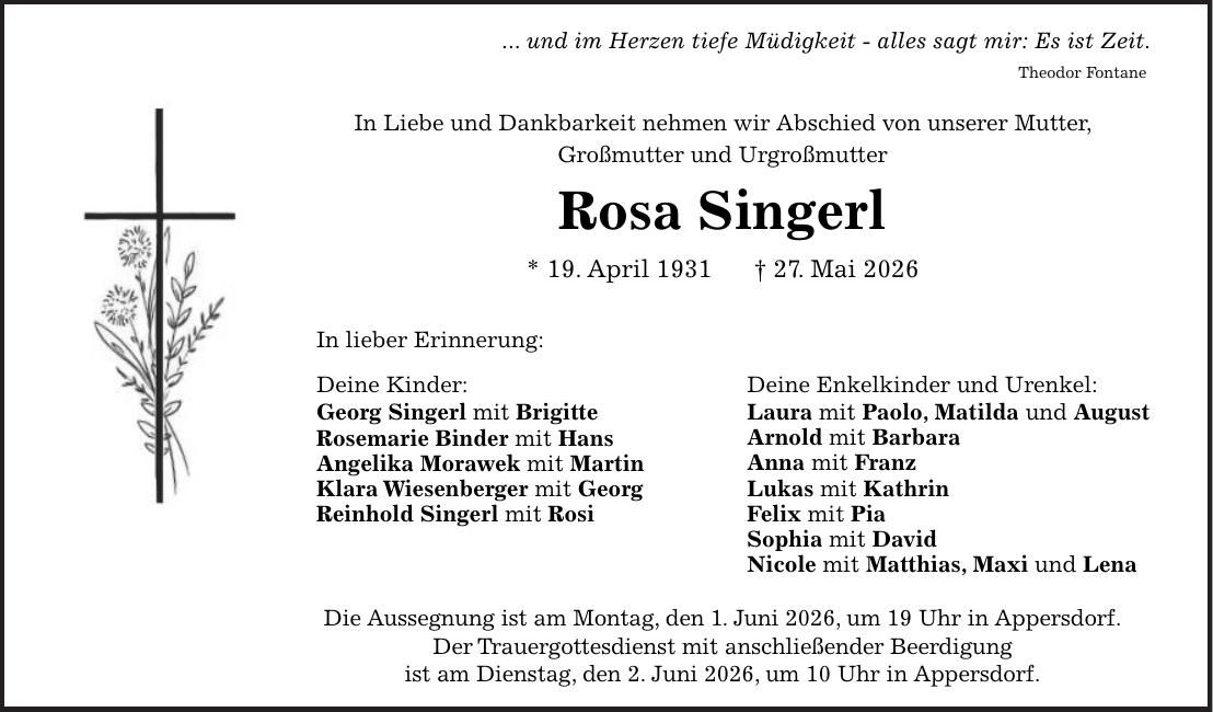 Traueranzeige Rosa Singerl