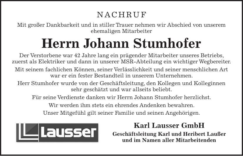 Traueranzeige Johann Stumhofer