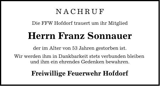 Traueranzeige Franz Sonnauer
