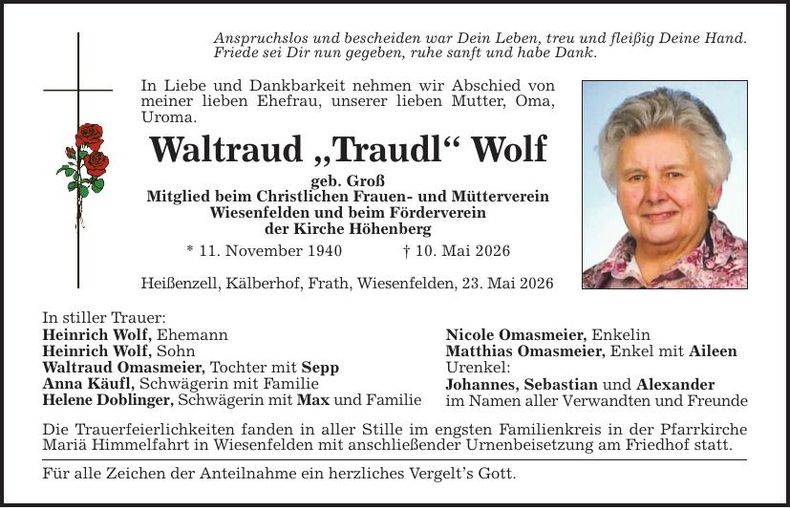 Traueranzeige Waltraud Wolf