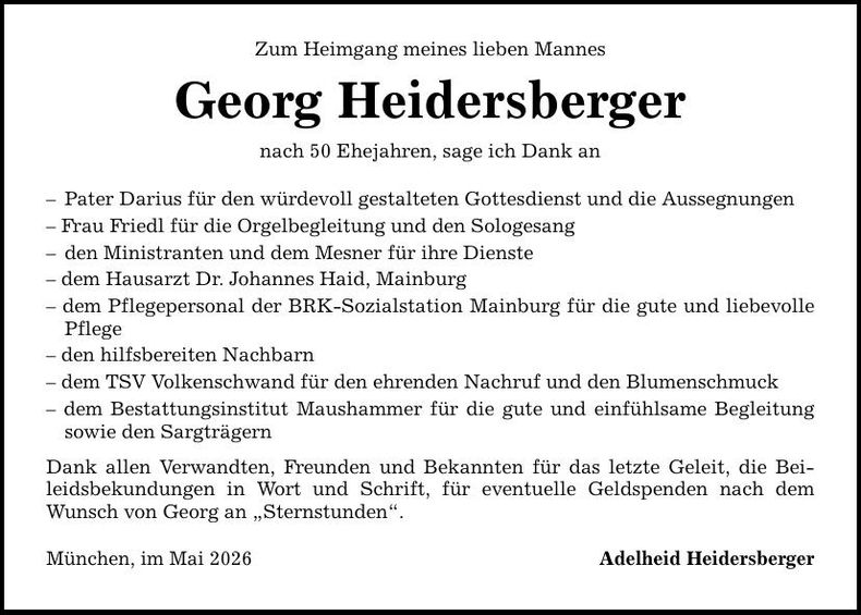 Traueranzeige Georg Heidersberger