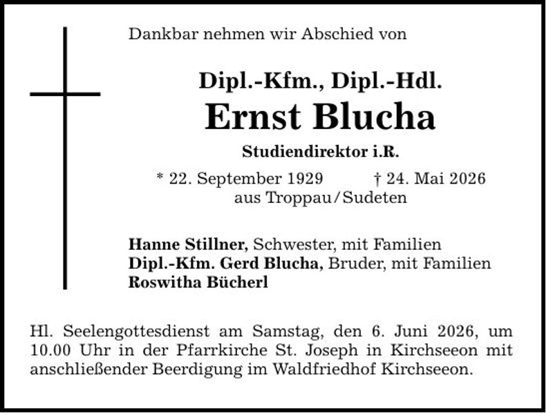 Traueranzeige Ernst Blucha