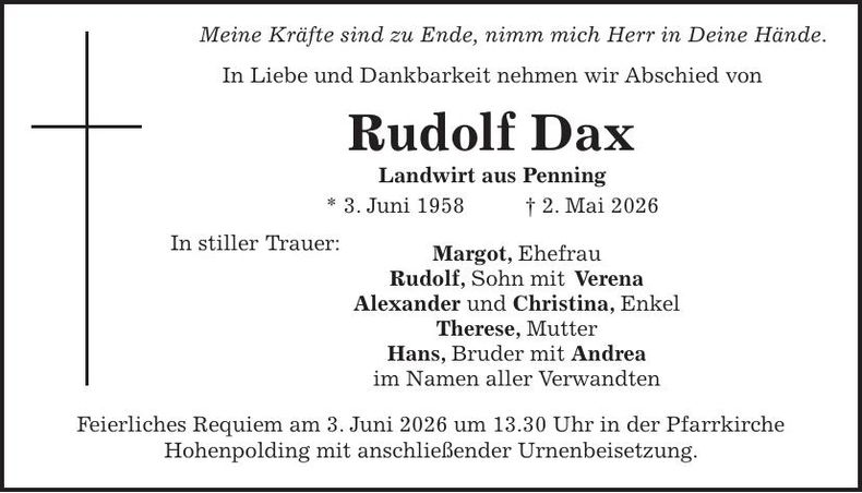 Traueranzeige Rudolf Dax