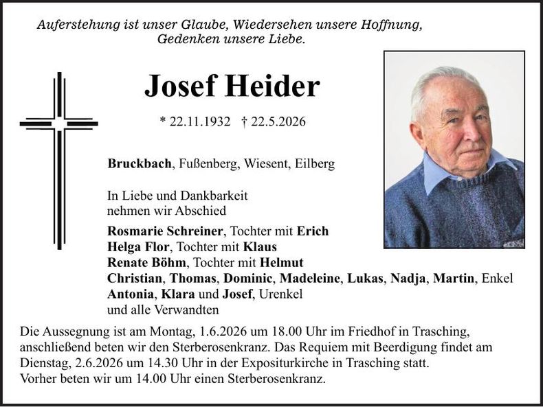 Traueranzeige Josef Heider