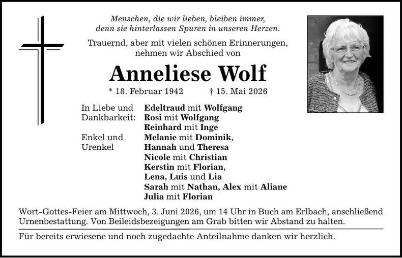 Traueranzeige Anneliese Wolf
