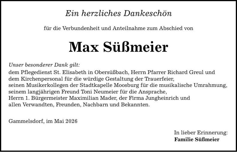 Traueranzeige Max Süßmeier