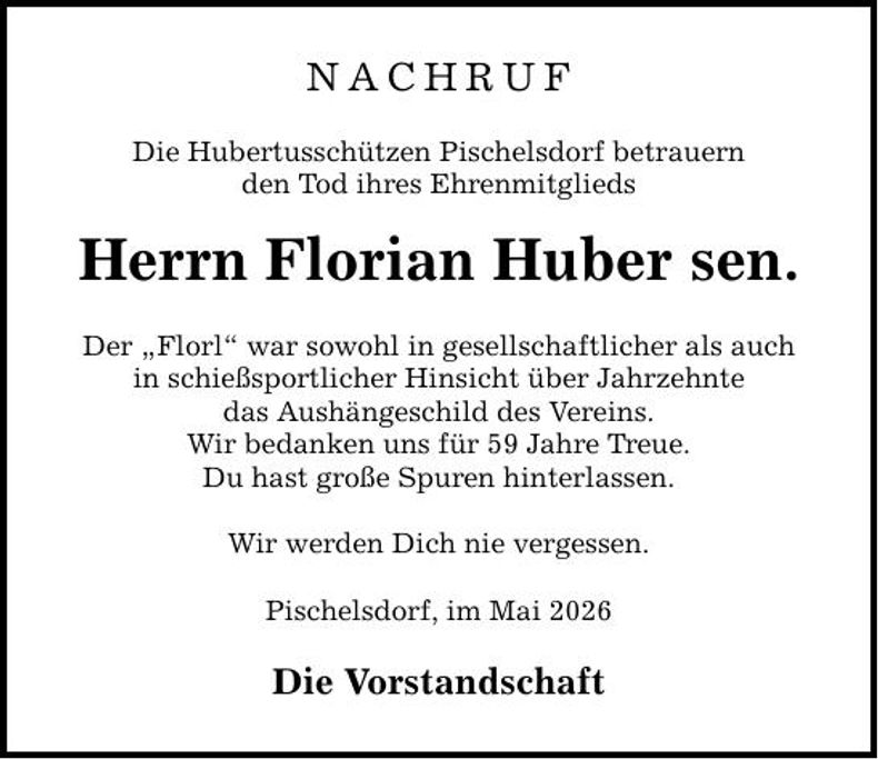 Traueranzeige Florian Huber 
