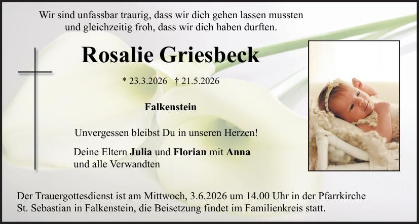 Traueranzeige Griesbeck Rosalie