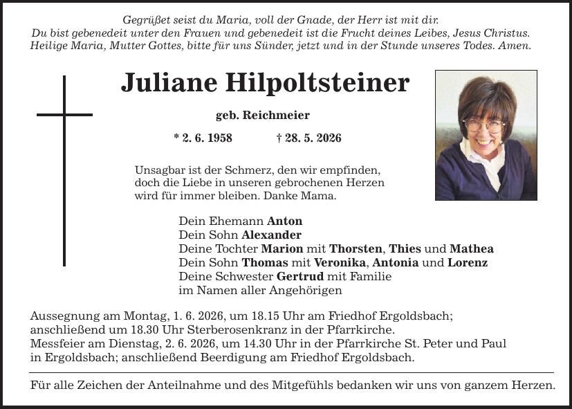 Traueranzeige Juliane Hilpoltsteiner
