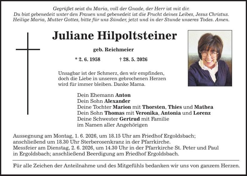 Traueranzeige Juliane Hilpoltsteiner