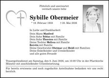 Traueranzeige Sybille Obermeier