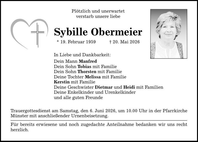 Traueranzeige Sybille Obermeier