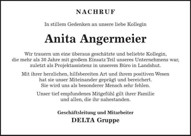 Traueranzeige Anita Angermeier 