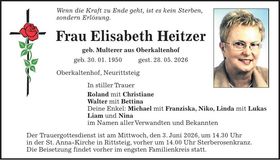 Traueranzeige Elisabeth Charlotte Heitzer