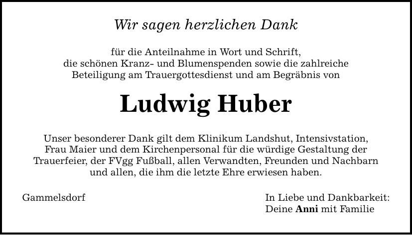 Traueranzeige Ludwig Huber