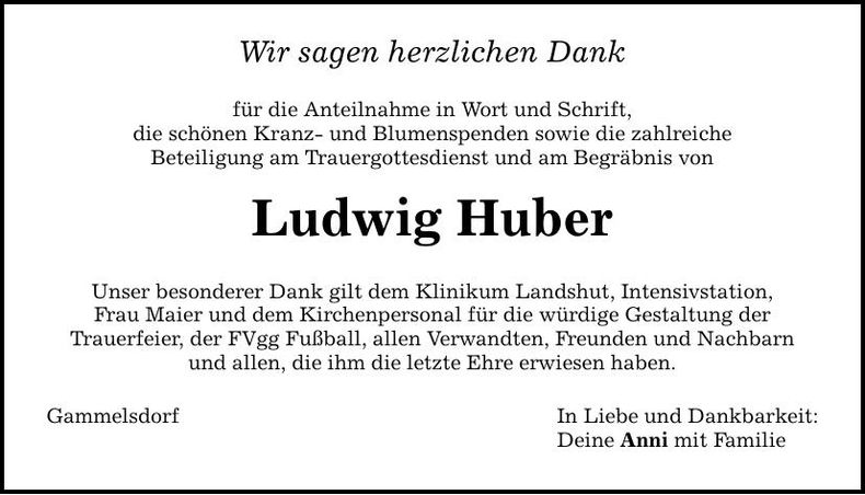 Traueranzeige Ludwig Huber