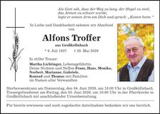 Traueranzeige Alfons Troffer