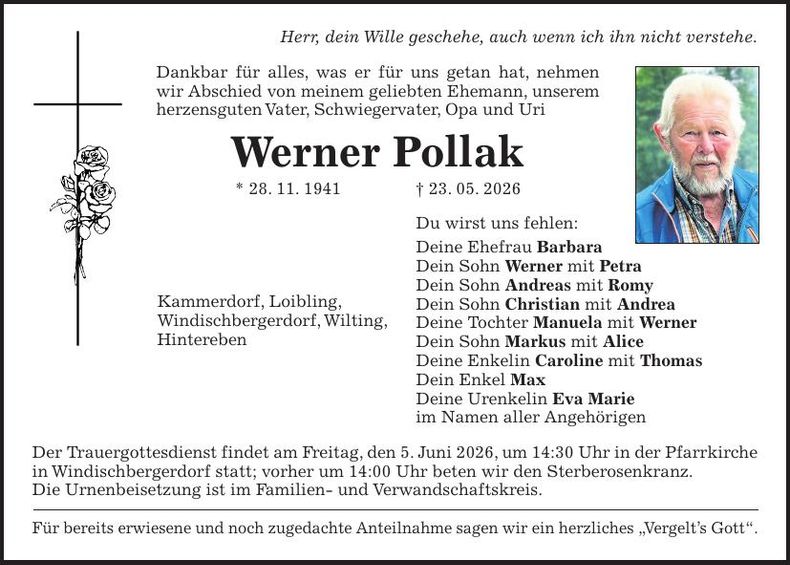 Traueranzeige Werner Pollak