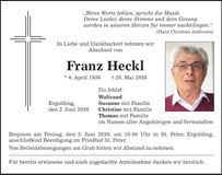 Traueranzeige Franz Heckl