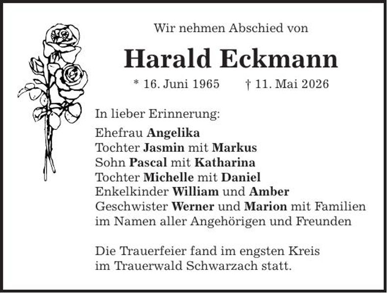 Traueranzeige Harald Eckmann