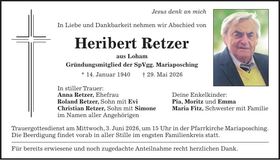 Traueranzeige Heribert Retzer