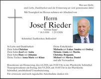 Traueranzeige Josef Rieder
