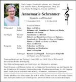 Traueranzeige Annemarie Schranner