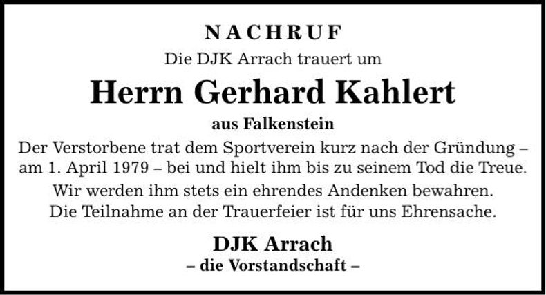 Traueranzeige Gerhard Kahlert