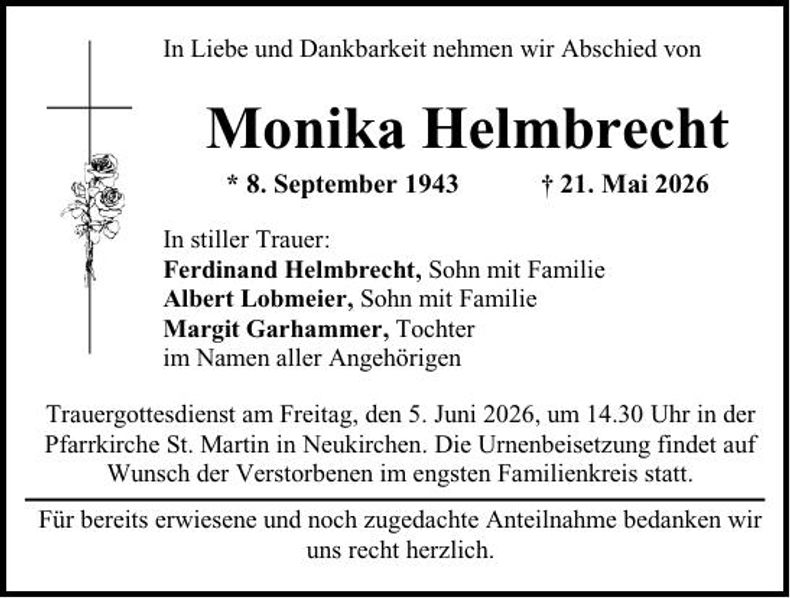 Traueranzeige Monika Helmbrecht