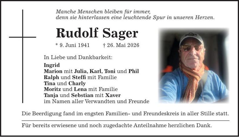 Traueranzeige Rudolf Sager