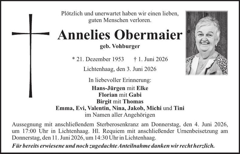 Traueranzeige Annelies Obermaier