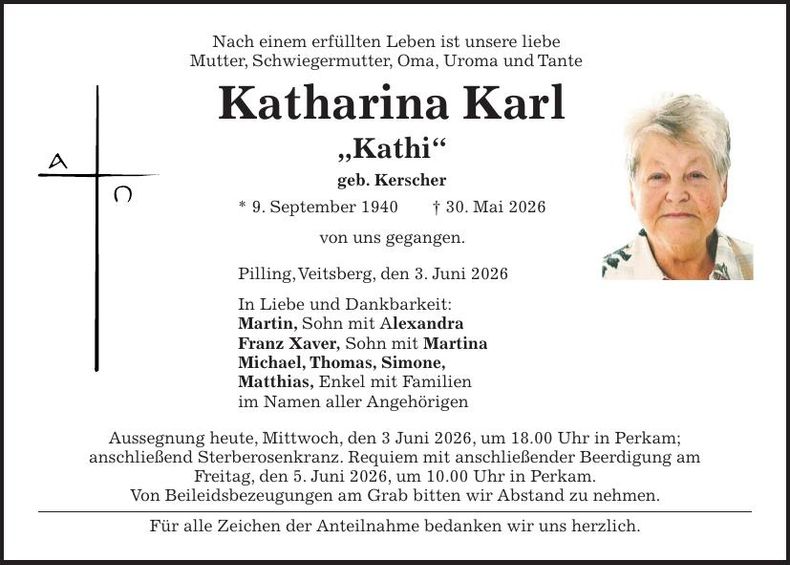 Traueranzeige Katharina Karl