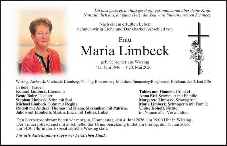 Traueranzeige Mria Limbeck 