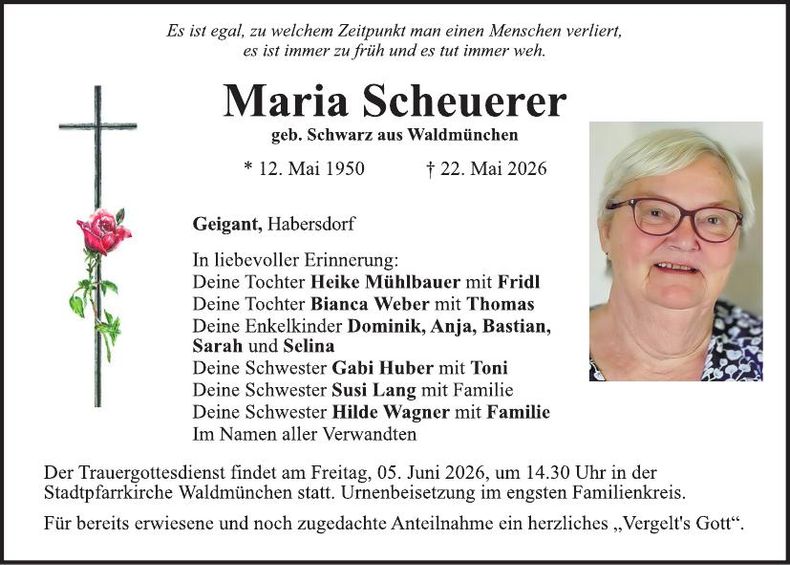 Traueranzeige Maria Scheuerer