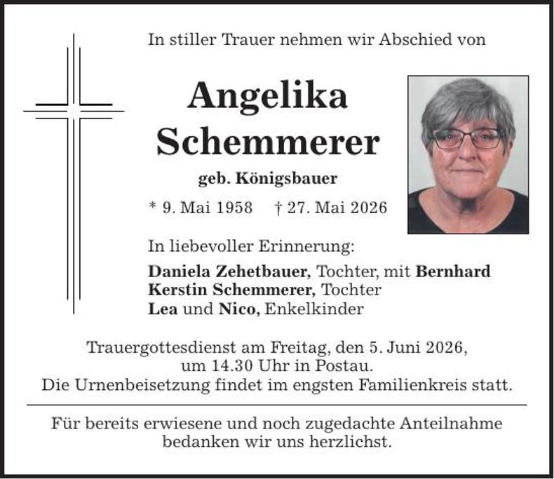 Traueranzeige Angelika Schemmerer