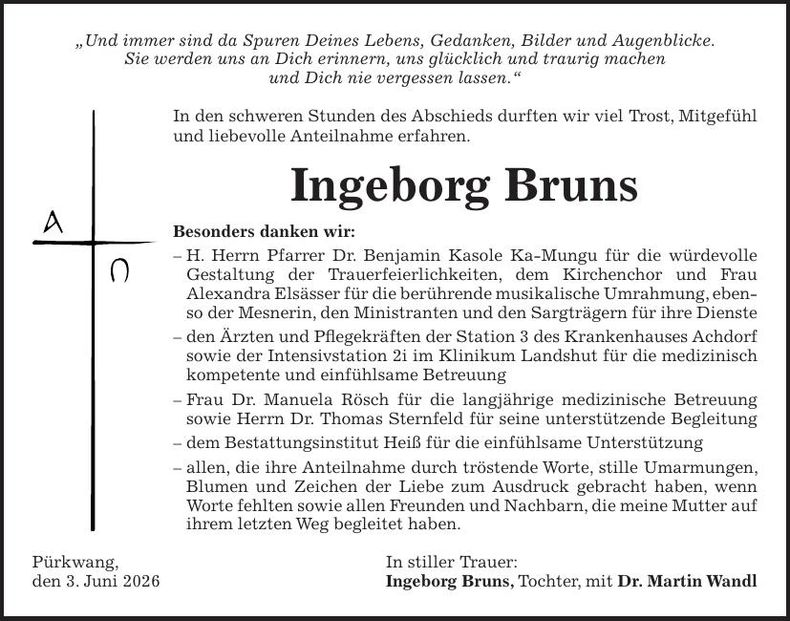 Traueranzeige Ingeborg Bruns