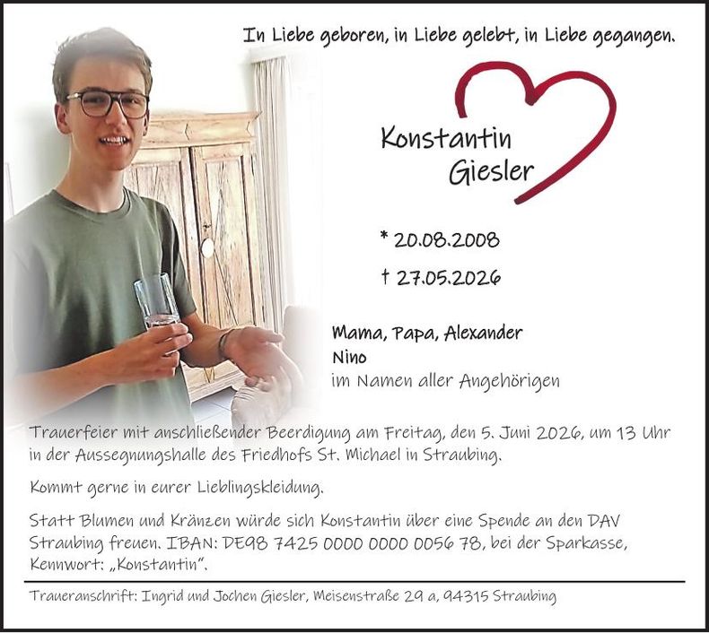 Traueranzeige Konstantin Giesler