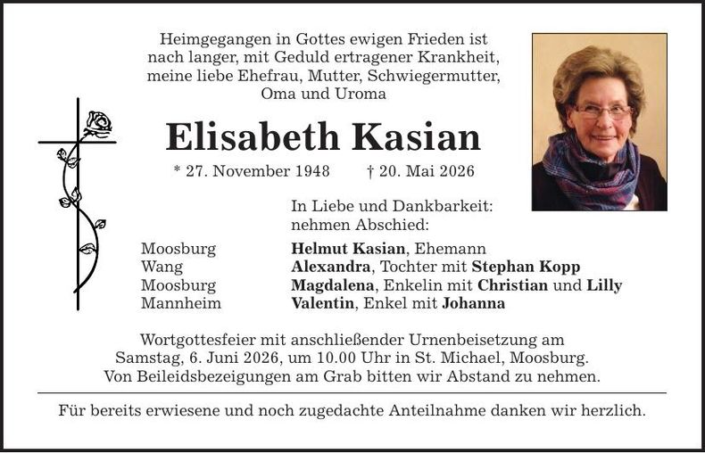 Traueranzeige Elisabeth Kasian