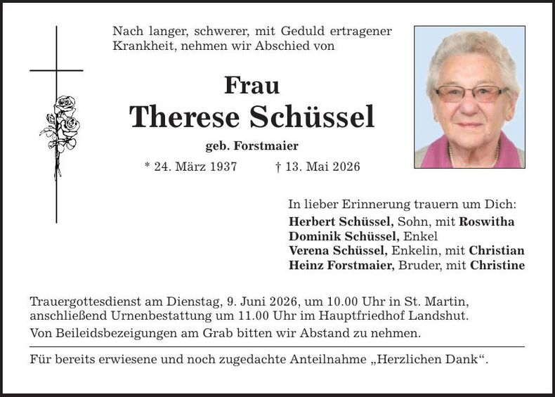 Traueranzeige Therese Schüssel